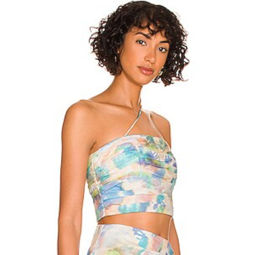 AIIFOS Kikki Top In Watercolor Blues Pleated Side Zip Size Small